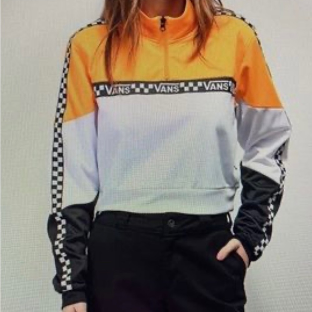 Vans Women's Orange and Black Checkered Sweatshirt
